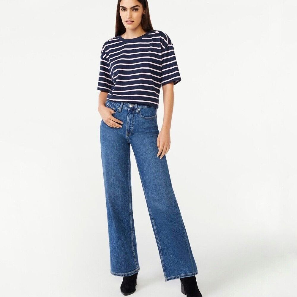 Free Assembly Women's Size 10 Dark Blue Crop Wide Leg Jeans - Picture 1 of 12